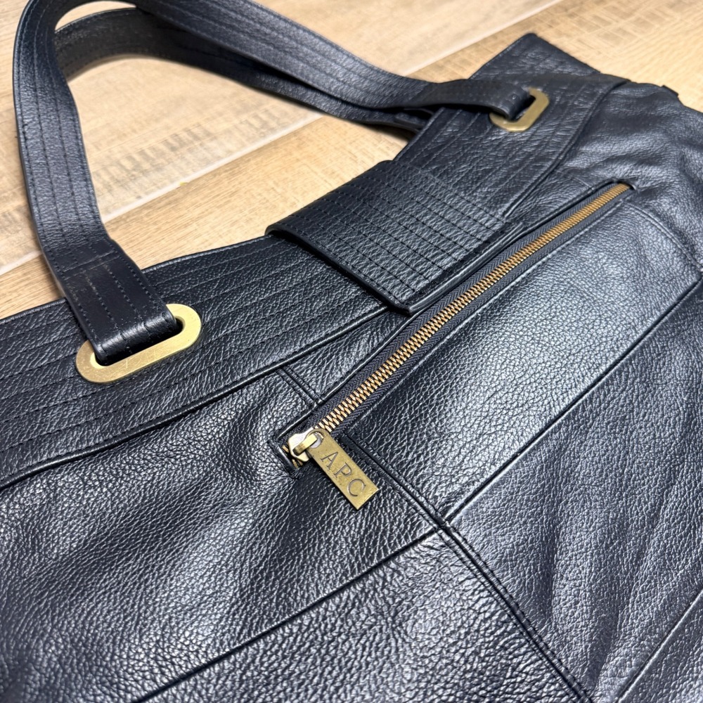 A.P.C. Black Pebbled Leather Structured Tote Shoulder Bag Gold Hardware - Picture 11 of 16